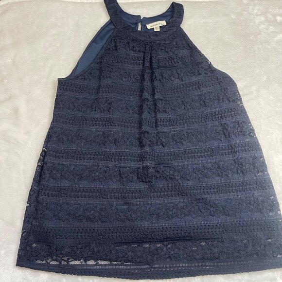 Monteau Lace Blouse Women's Size Large Sleeveless Layered Navy Blue Professional - Picture 8 of 10